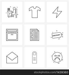 Modern Vector Line Illustration of 9 Simple Line Icons of file, document, electric, treasure, gold Vector Illustration
