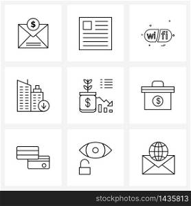 Modern Vector Line Illustration of 9 Simple Line Icons of finance, download, internet, down, arrow Vector Illustration