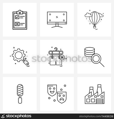 Modern Vector Line Illustration of 9 Simple Line Icons of hanger, gear, balloon, search, gear Vector Illustration