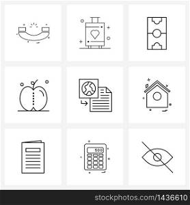 Modern Vector Line Illustration of 9 Simple Line Icons of html, learning, football, learn, education Vector Illustration