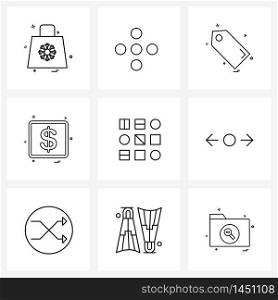 Modern Vector Line Illustration of 9 Simple Line Icons of pattern, data, discount, abstract, money Vector Illustration