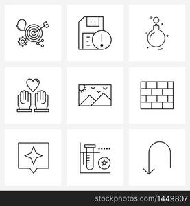 Modern Vector Line Illustration of 9 Simple Line Icons of picture, frame, Christmas, image, pray Vector Illustration