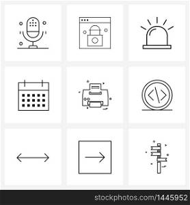 Modern Vector Line Illustration of 9 Simple Line Icons of print, day, internet, date, hospital Vector Illustration