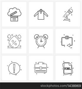 Modern Vector Line Illustration of 9 Simple Line Icons of refresh, time, microphone, clock, weather Vector Illustration
