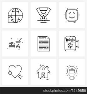Modern Vector Line Illustration of 9 Simple Line Icons of school, file, emoji, education, burger Vector Illustration