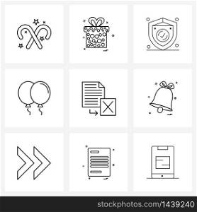 Modern Vector Line Illustration of 9 Simple Line Icons of spreadsheet, decorations, gift box, celebrations, security Vector Illustration