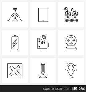 Modern Vector Line Illustration of 9 Simple Line Icons of tea, cup, electric, scale, charge Vector Illustration