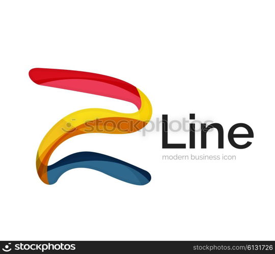 Modern vector ribbon logo, multicolored curve line with transparent elements. Business swirl icon