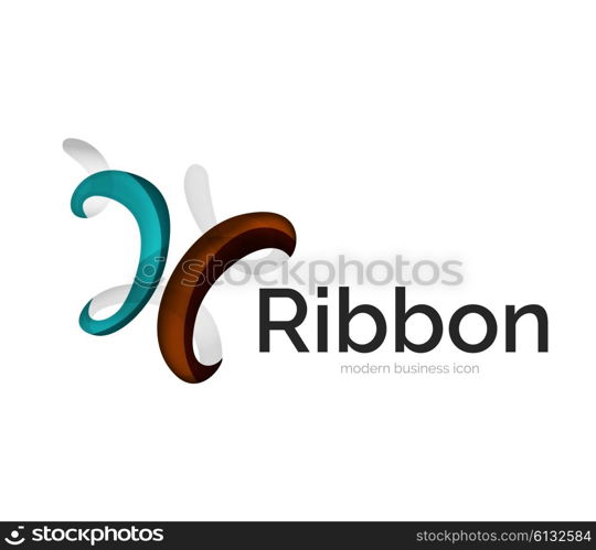 Modern vector ribbon logo, multicolored curve line with transparent elements. Business swirl icon