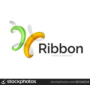 Modern vector ribbon logo, multicolored curve line with transparent elements. Business swirl icon