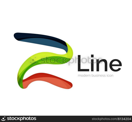 Modern vector ribbon logo, multicolored curve line with transparent elements. Business swirl icon