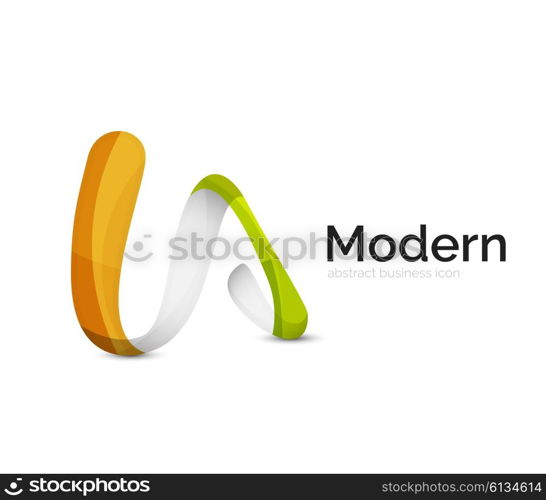 Modern vector ribbon logo, multicolored curve line with transparent elements. Business swirl icon