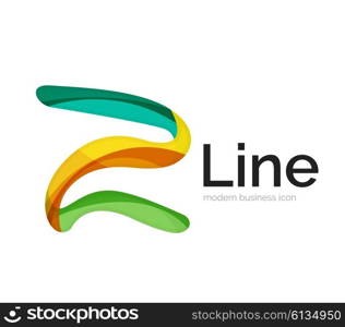 Modern vector ribbon logo, multicolored curve line with transparent elements. Business swirl icon