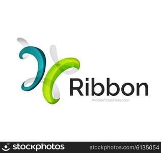 Modern vector ribbon logo, multicolored curve line with transparent elements. Business swirl icon