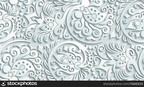 Modern vector volumetric floral ornamental background. Trendy craft style illustration. 3d effect imitation. Modern volumetric floral ornamental background.