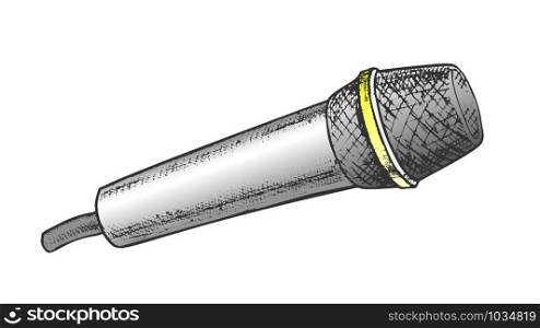 Modern Vocal Microphone Karaoke Color Vector. Audio Microphone For Broadcast Or Live Speech Engraving Concept Template Hand Drawn In Vintage Style Illustration. Modern Vocal Microphone Karaoke Color Vector