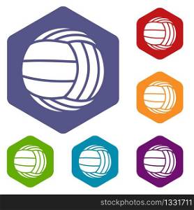 Modern volleyball icons vector colorful hexahedron set collection isolated on white. Modern volleyball icons vector hexahedron