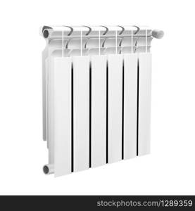 Modern Wall Heating Radiator Warming System Vector. Domestic Or Office Aluminium Radiator With Thermostatic Knob Regulator. Heat House Climate Equipment Concept Layout 3d Illustration. Modern Wall Heating Radiator Warming System Vector