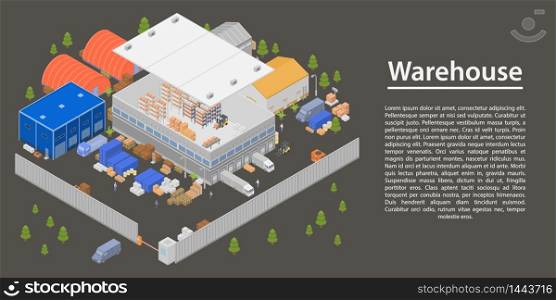 Modern warehouse concept banner. Isometric illustration of modern warehouse vector concept banner for web design. Modern warehouse concept banner, isometric style
