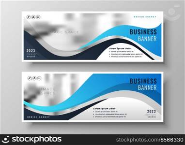 modern wavy business blue wide banners set of two