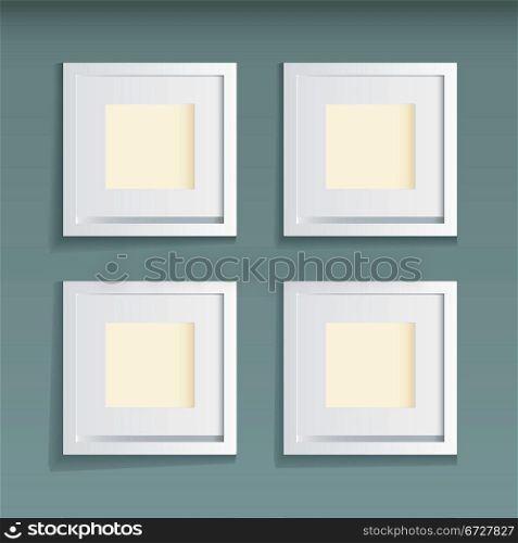 Modern white wood picture frame with green wallpaper background