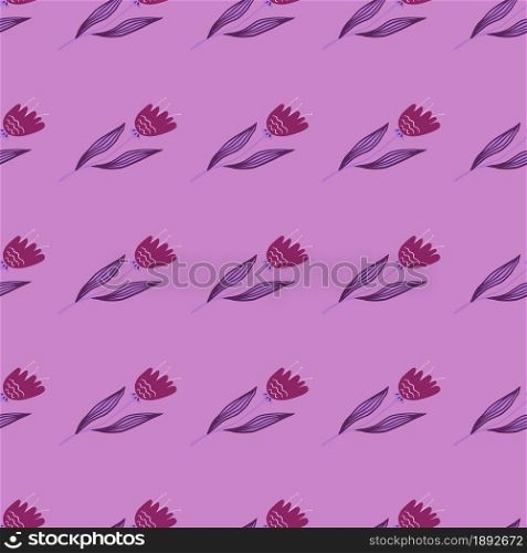 Modern wildflower seamless pattern on purple background. Abstract floral ornament. Elegant botanical design. Nature wallpaper. For fabric, textile print, wrapping, cover. Vector illustration. Modern wildflower seamless pattern on purple background.