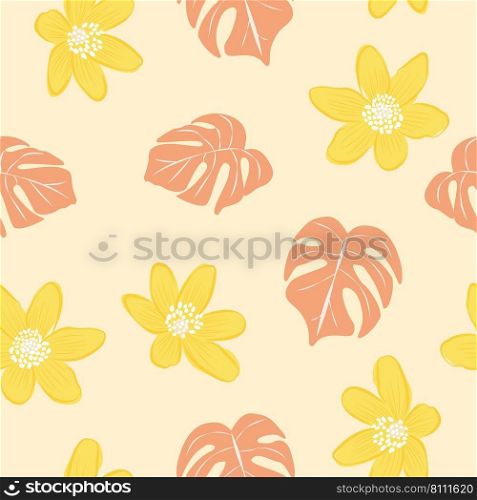 Modern wildflowers seamless pattern design. Seamless pattern with spring flowers and leaves. Hand-drawn background. floral pattern for wrapping paper or fabric. Botanic Tile.