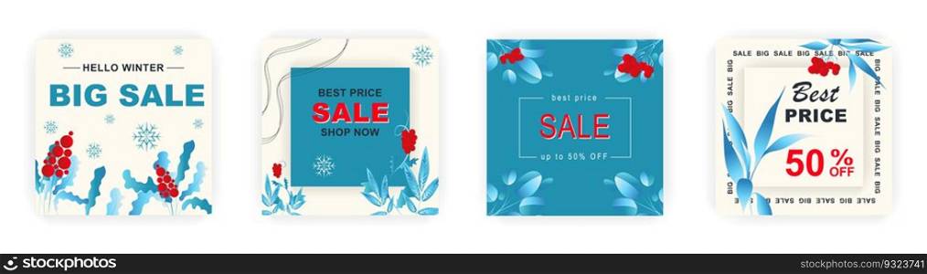 Modern winter square sale poster for Merry Christmas templates. Suitable for social media posts, poster, mobile apps, banners design and web ads, vector backgrounds, promotion materials.