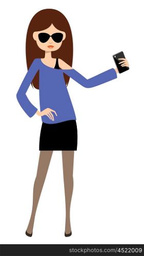 Modern woman with a gadget isolated on a white background. Vector