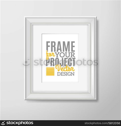 Modern wooden white square wall frame for special moments memories photo and paintings reproductions abstract vector illustration. Wall photo frame square icon