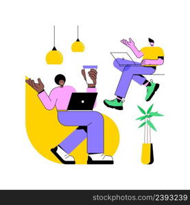 Modern workplace abstract concept vector illustration. Modern working environment, smart IoT workplace, employee happiness, boost productivity, contemporary furniture design abstract metaphor.. Modern workplace abstract concept vector illustration.