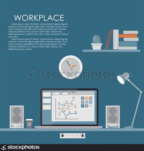 Modern Workplace. Vector illustration. Flat Computing Background Eps10. Modern Workplace. Vector illustration. Flat Computing Background