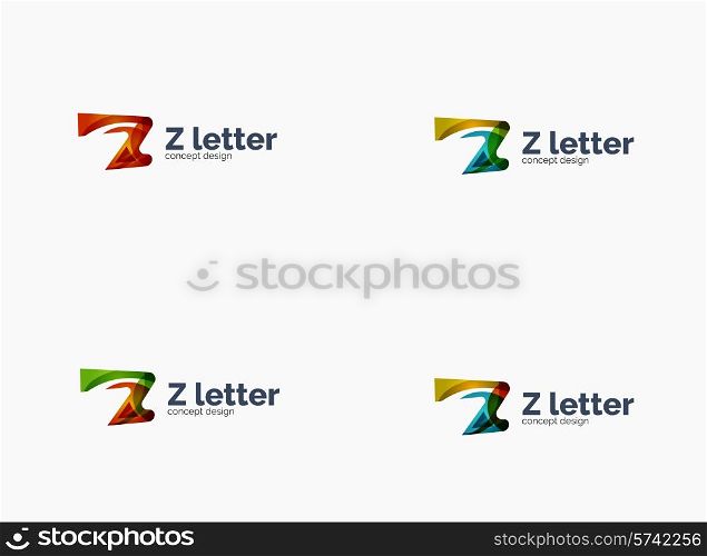 Modern Z letter company logo, clean glossy design. Abstract shape made of color overlapping wave pieces