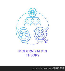 Modernization theory blue gradient concept icon. Social progress and development. World processes abstract idea thin line illustration. Isolated outline drawing. Myriad Pro-Bold font used. Modernization theory blue gradient concept icon