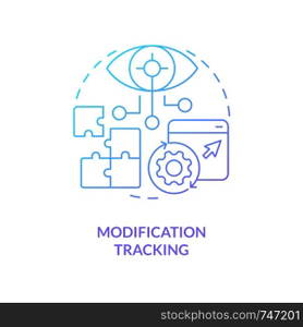 Modification tracking blue gradient concept icon. Code changing process. Version control benefit abstract idea thin line illustration. Isolated outline drawing. Myriad Pro-Bold font used. Modification tracking blue gradient concept icon