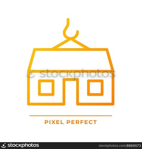 Modular home pixel perfect gradient linear vector icon. Prefabricated house. Movable compact building. Real estate. Thin line color symbol. Modern style pictogram. Vector isolated outline drawing. Modular home pixel perfect gradient linear vector icon