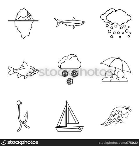 Moisture icons set. Outline set of 9 moisture vector icons for web isolated on white background. Moisture icons set, outline style