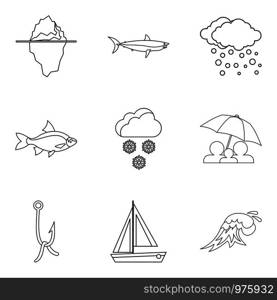 Moisture icons set. Outline set of 9 moisture vector icons for web isolated on white background. Moisture icons set, outline style