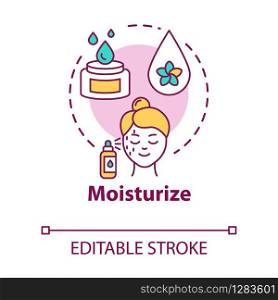 Moisturize skin, face care concept icon. Cosmetic products, moisturisers, skincare and beauty idea thin line illustration. Vector isolated outline RGB color drawing. Editable stroke