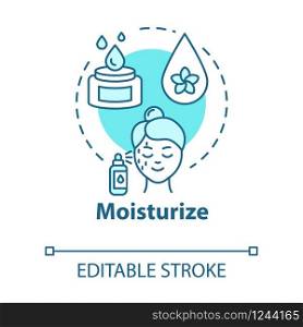 Moisturize skin, skincare concept icon. Cosmetic products, moisturizers, face skin care and beauty idea thin line illustration. Vector isolated outline RGB color drawing. Editable stroke