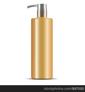 Moisturizing shampoo conditioner highlight activating cosmetics dispenser pump bottle. High quality cosmetic package design template. Vector illustration mockup.. Shampoo conditioner dispenser pump bottle. Vector