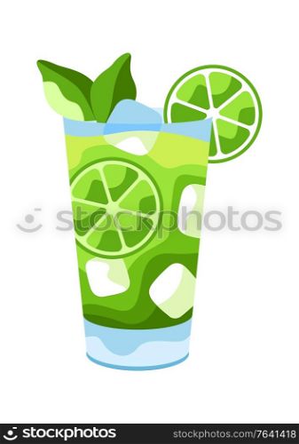 Mojito cocktail illustration. Stylized image of alcoholic beverage.. Mojito cocktail illustration.