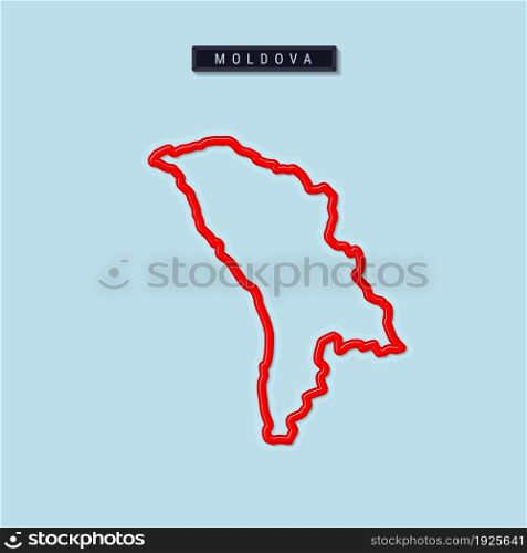 Moldova bold outline map. Glossy red border with soft shadow. Country name plate. Vector illustration.. Moldova bold outline map. Vector illustration