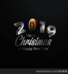 Moldova Flag 2019 Merry Christmas Typography. New Year Abstract Celebration background