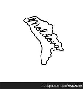 Moldova outline map with the handwritten country name. Continuous line drawing of patriotic home sign. A love for a small homeland. T-shirt print idea. Vector illustration.. Moldova outline map with the handwritten country name. Continuous line drawing of patriotic home sign
