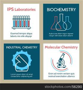 Molecular and industrial chemistry cards set. Molecular and industrial chemistry vector cards, biochemistry and DNA laboratory labels set
