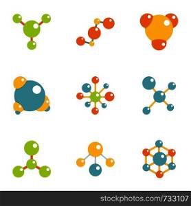 Molecular connection icons set. Flat illustration of 9 molecular connection vector icons for web design. Molecular connection icons set, flat style