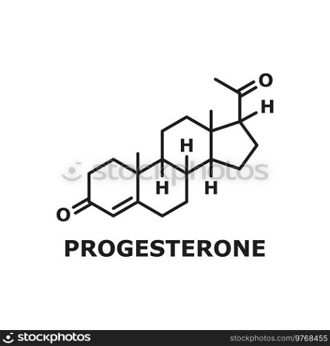 Molecular formula of progesterone, 21-carbon steroid hormone involved in menstrual cycle, pregnancy, and embryogenesis in humans and animals. Vector progesterone hormone chemical molecular formula. Progesterone steroid hormone molecular formula