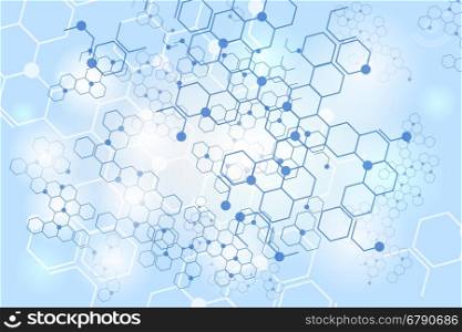 Molecular gene structure blue background. Molecular gene structure blue background. Chemical network connection vector backdrop