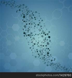 Molecular illustration on blue background .Vector